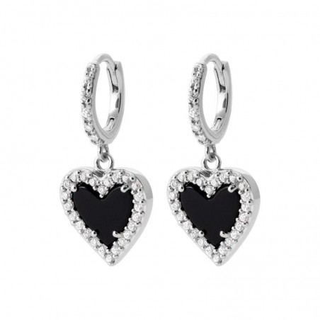 Boucles d'oreilles coeur noir en pierre naturelle et argent
