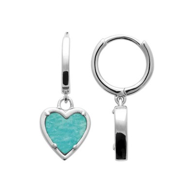 Créoles argent et coeur en pierre naturelle amazonite verte