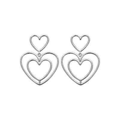 Boucles d'oreilles pendantes coeur style fer forgé, argent massif