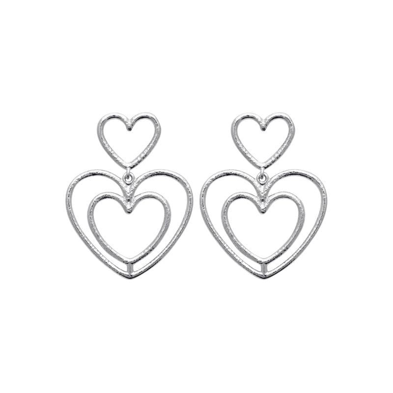 Boucles d'oreilles pendantes coeur style fer forgé, argent massif