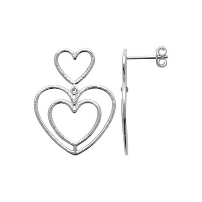Boucles d'oreilles coeur style fer forgé pendantes, argent 925
