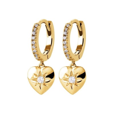 Créoles coeur brillant et plaqué or pour femme, cadeau saint valentin