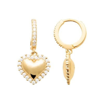 cadeau st valentin, Créoles plaqué et or et coeur scintillant en breloque - Amélys
