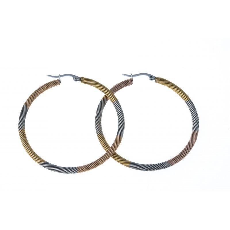 anneaux d'oreilles acier inoxydable 50 mm pour femme, 3 tons anneaux d'oreilles acier inoxydable 50 mm pour femme, 3 tons
