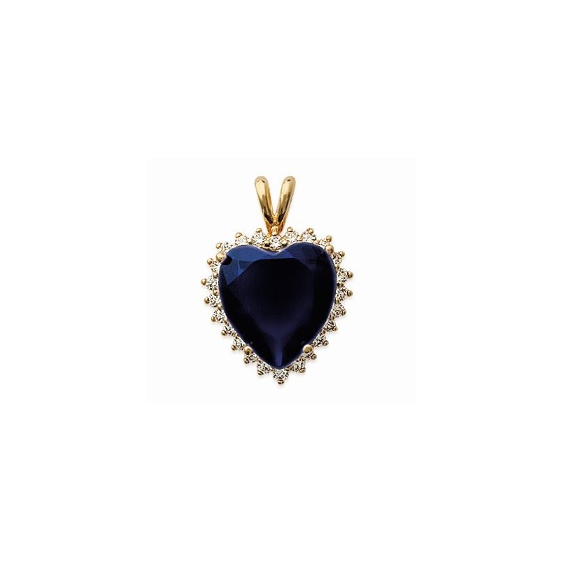 Pendentif coeur pierre imitation diamant bleu et plaqué or - Kate