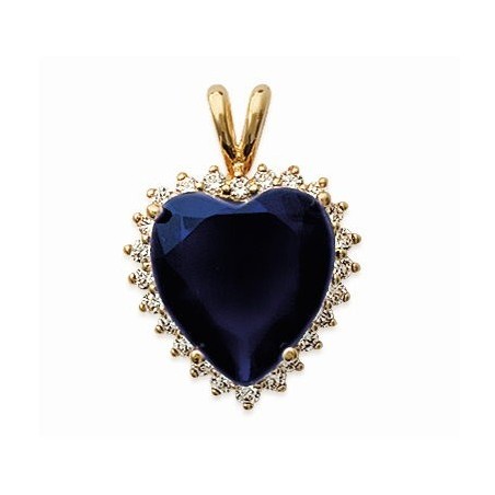 Pendentif coeur pierre imitation diamant bleu et plaqué or - Kate
