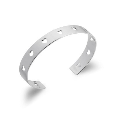 Bracelet jonc rigide en argent découpé de coeurs - Attirance