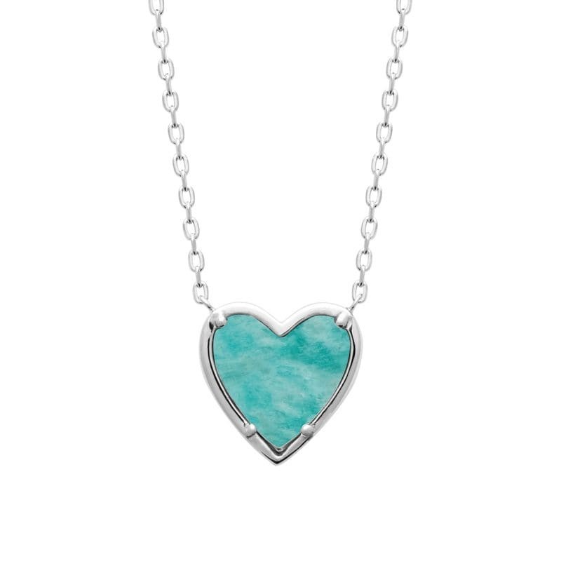 Collier femme en argent massif et pierre naturelle amazonite verte - coeur