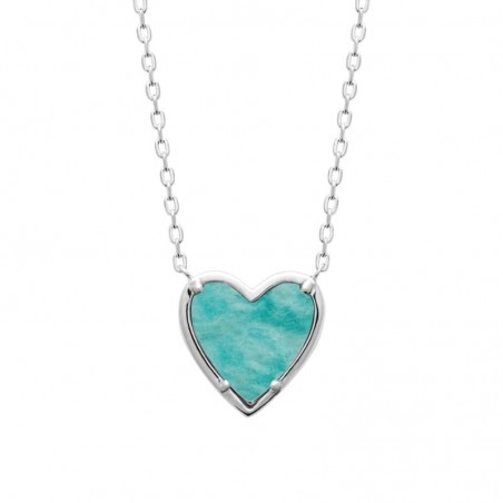 Collier femme en argent massif et pierre naturelle amazonite verte - coeur