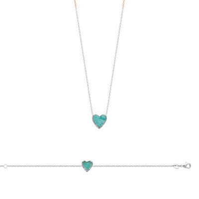 collier + pendentif coeur pierre naturelle