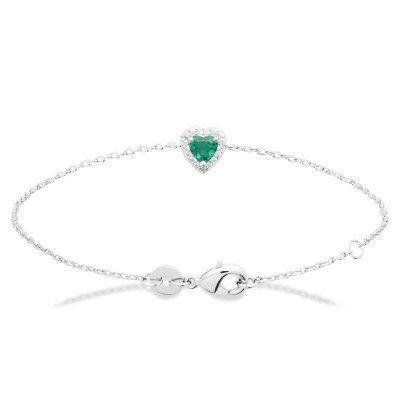 Bracelet coeur vert en zircon brillant et argent 925