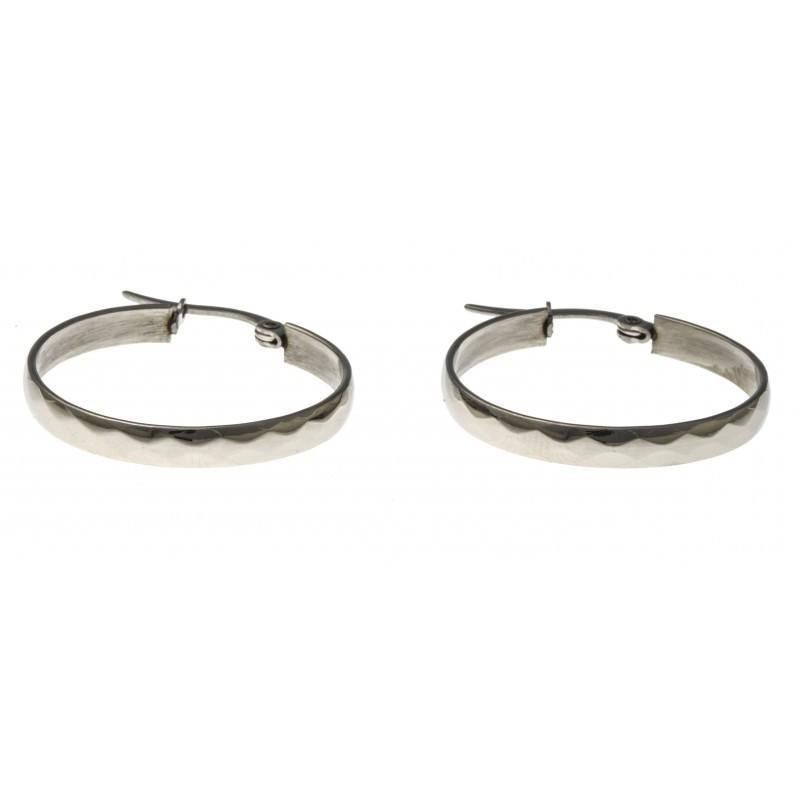 anneaux créoles acier inoxydable 25 mm pour femme, Facette anneaux créoles acier inoxydable 25 mm pour femme, Facette