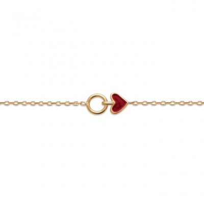 Bracelet femme plaqué or et coeur rouge - Satin