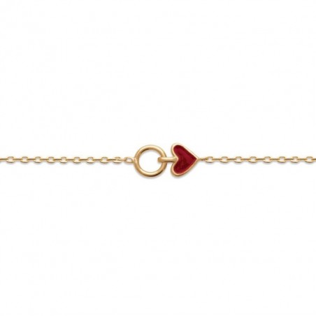 Bracelet femme plaqué or et coeur rouge - Satin