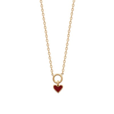 collier femme plaqué or et coeur rouge - Satin
