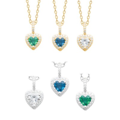 Bracelet coeur bleu ou vert ou blanc en zircon étincelant