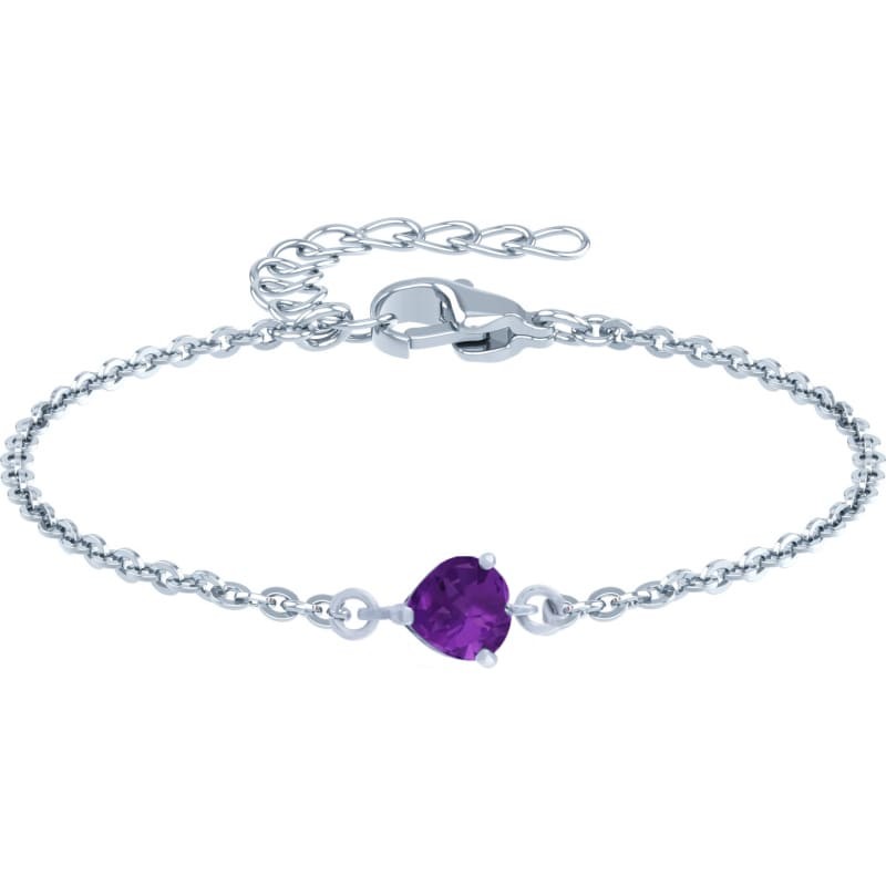 Bracelet argent et pierre naturelle améthyste violette en forme de coeur - Marque Stilivita