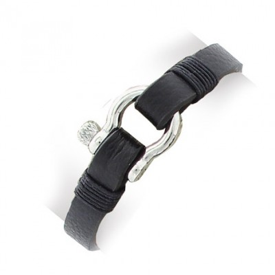Bracelet en Cuir noir et boucle acier pour homme - London