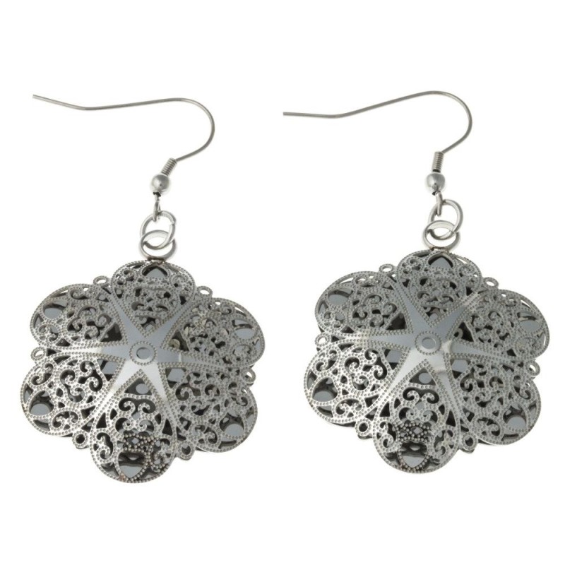 boucle d'oreille fleur acier inoxydable pour femme, Sima boucle d'oreille fleur acier inoxydable pour femme, Sima