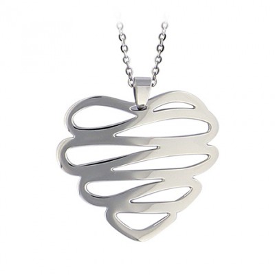 collier et grand pendentif en acier gris - Lilla