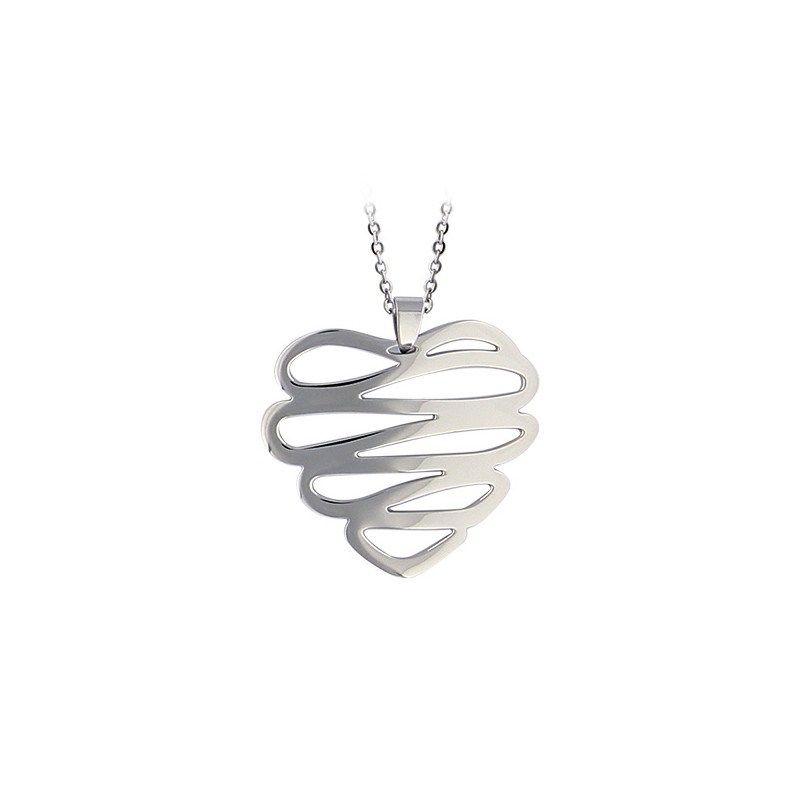 collier et grand pendentif en acier gris - Lilla