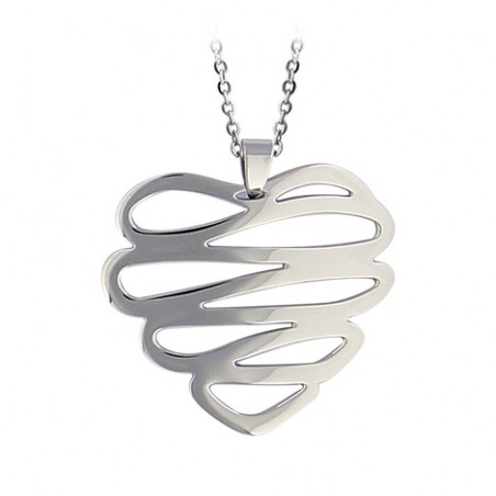 collier et grand pendentif en acier gris - Lilla