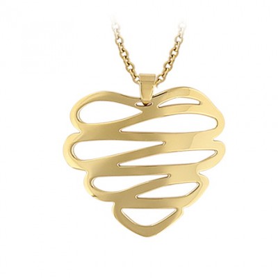 collier et grand pendentif en acier doré - Lilla