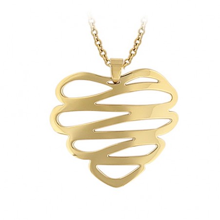 collier et grand pendentif en acier doré - Lilla