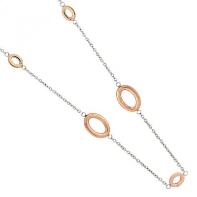Collier sautoir bicolore en acier rose et gris inoxydable - Latina