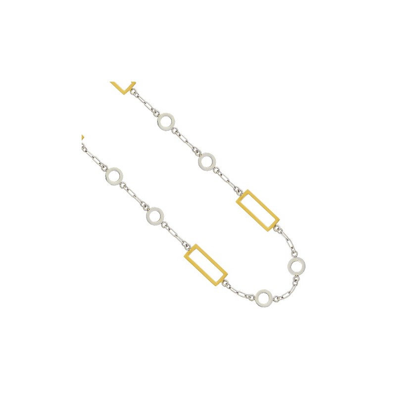 Sautoir Dualis Long – Acier bicolore doré et argenté, motifs géométriques ajourés, 94 cm