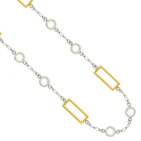 Sautoir Dualis Long – Acier bicolore doré et argenté, motifs géométriques ajourés, 94 cm