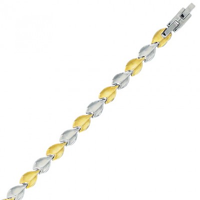 Bracelet 45 cm motif feuille en acier bicolore - Naturena