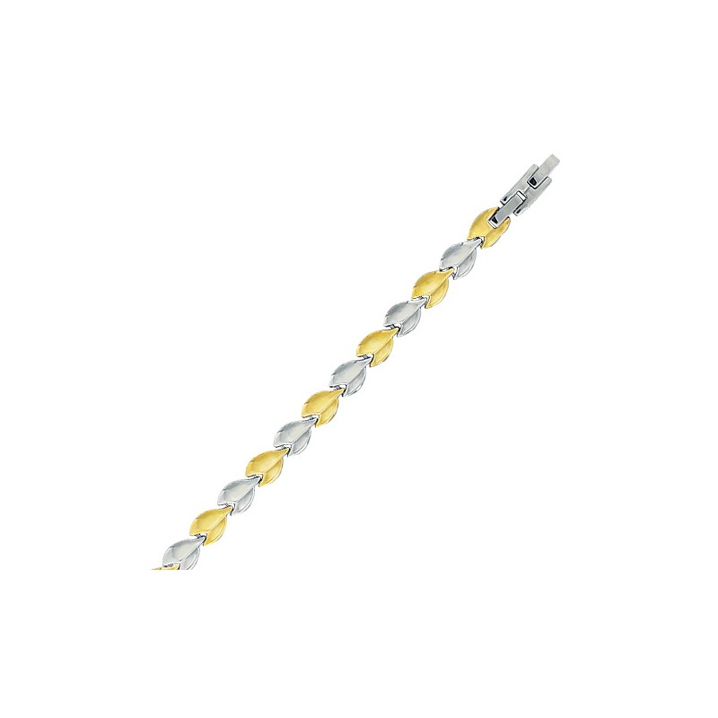 Bracelet 45 cm motif feuille en acier bicolore - Naturena