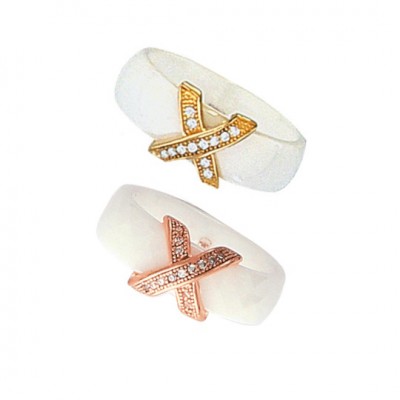 Bague céramique blanche, croizillon de zircon pour femme - Lara