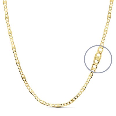 Chaîne Figaro poinçonnée 3/1 en or massif 18 carats homme et femme - Elango