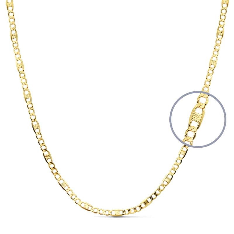 Chaîne Figaro poinçonnée 3/1 en or massif 18 carats homme et femme - Elango