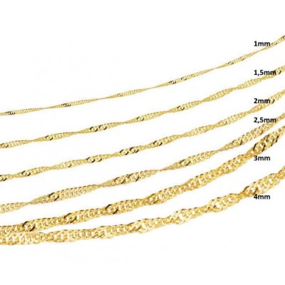 Chaîne or 18 carats, Maille Singapour torsadée, 6 largeurs