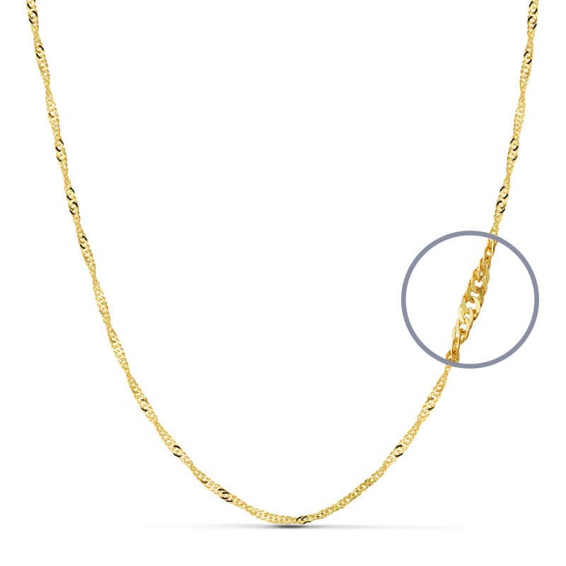Chaîne torsadée en or 18 carats, Maille Singapour 2 mm, longueur 40cm, 45cm, 50cm et 60cm