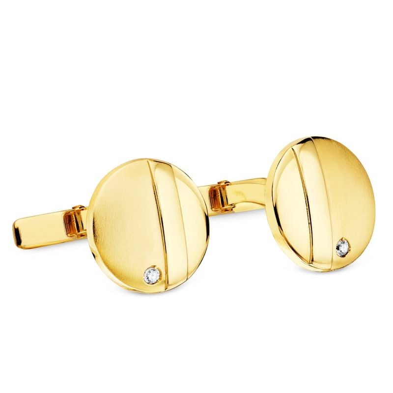 Boutons de manchette ronds- or 18 carats et zircone - Athénios