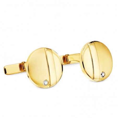 Boutons de manchette ronds- or 18 carats et zircone - Athénios