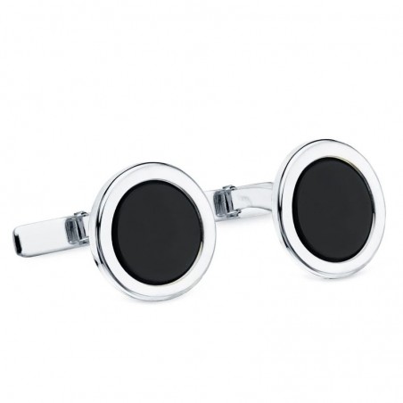 Boutons de manchette ronds - or blanc et onyx noir - Julio