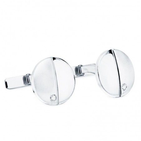 Boutons de manchette ronds - or blanc mat/brillant et zircone - Athénios