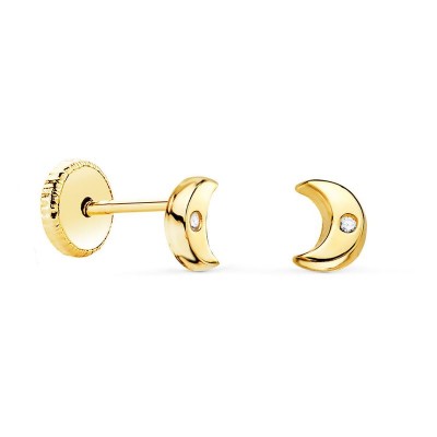 Boucles d'oreilles Lune en or jaune 18 carats et zircon pour fille