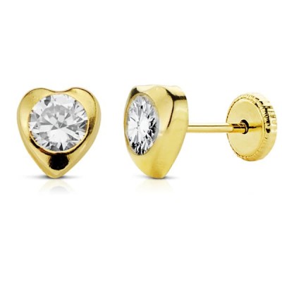 Boucles d'oreilles or 18 carats et coeur en pierre de zircone brillant bébé /fille