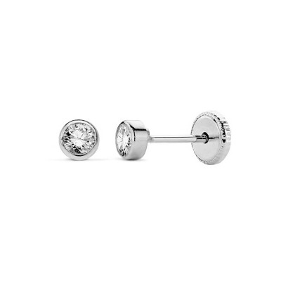 Boucles d'oreilles bébé / fille, or 750 et pierre brillante ronde, fermoir vis - Chica
