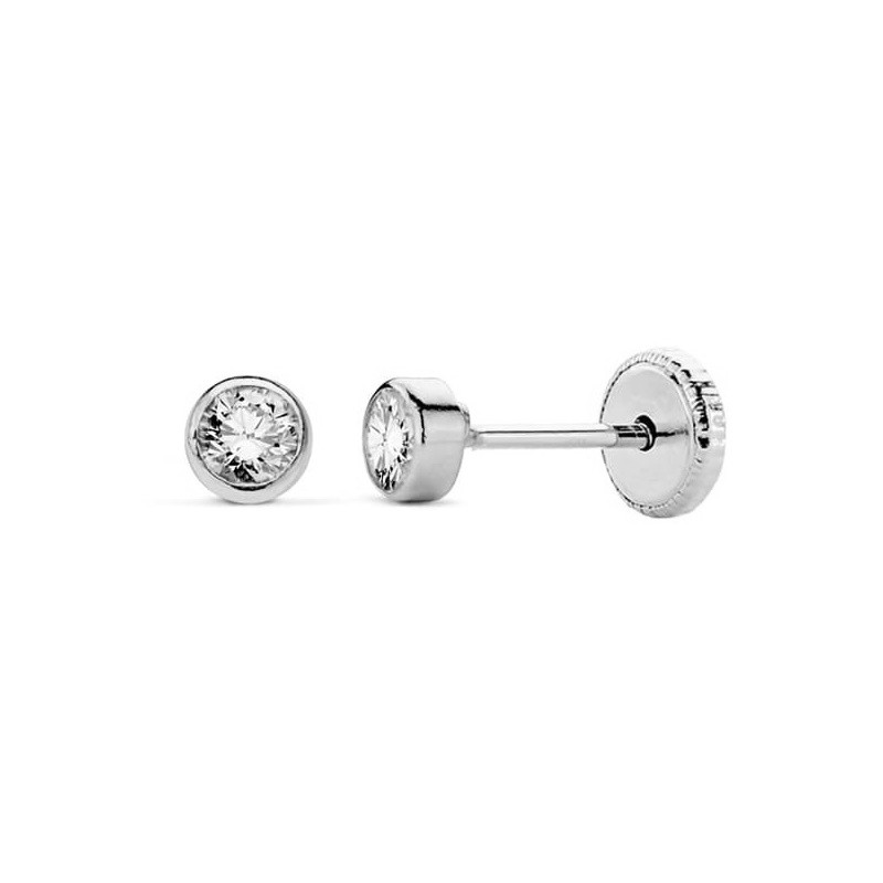 Boucles d'oreilles bébé / fille, or 750 et pierre brillante ronde, fermoir vis - Chica