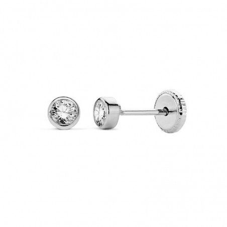 Boucles d'oreilles bébé / fille, or 750 et pierre brillante ronde, fermoir vis - Chica
