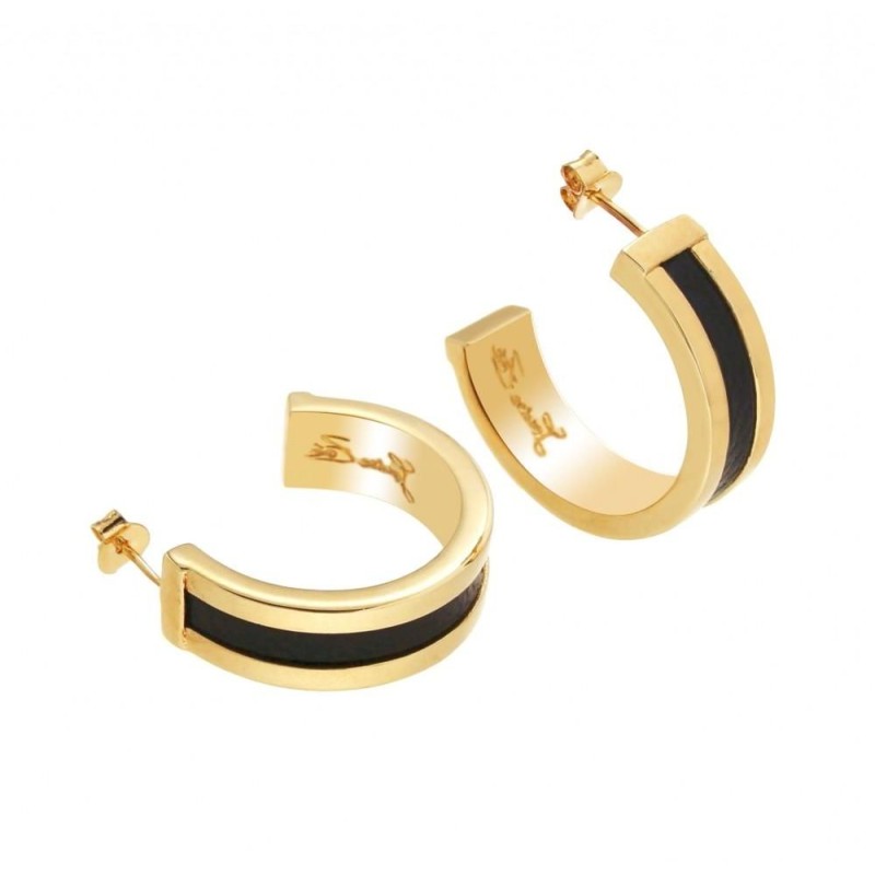 Boucles créoles en plaqué or et cuir noir Louise Zoé, Demi-créole Boucles créoles en plaqué or et cuir noir Louise Zoé, Demi-créole