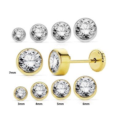 Boucles d'oreilles fille, or 750 et pierre brillante ronde, fermoir vis - Chica