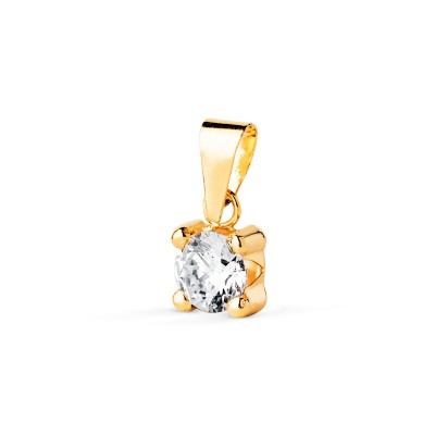 pendentif solitaire en zircone 5 mm et or jaune 18 carats